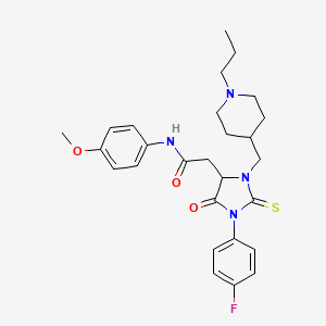 molecular formula C27H33FN4O3S B11065811 2-{1-(4-fluorophenyl)-5-oxo-3-[(1-propylpiperidin-4-yl)methyl]-2-thioxoimidazolidin-4-yl}-N-(4-methoxyphenyl)acetamide 