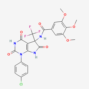 molecular formula C23H18ClF3N4O7 B11065857 N-[1-(4-chlorophenyl)-2,4,6-trioxo-5-(trifluoromethyl)-2,3,4,5,6,7-hexahydro-1H-pyrrolo[2,3-d]pyrimidin-5-yl]-3,4,5-trimethoxybenzamide 