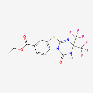 molecular formula C14H9F6N3O3S B11065882 ethyl 4-oxo-2,2-bis(trifluoromethyl)-3,4-dihydro-2H-[1,3,5]triazino[2,1-b][1,3]benzothiazole-8-carboxylate 