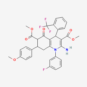 molecular formula C33H28F4N2O6 B11065924 Dimethyl 2-amino-1-(3-fluorophenyl)-7-(4-methoxyphenyl)-5-oxo-4-[2-(trifluoromethyl)phenyl]-1,4,5,6,7,8-hexahydroquinoline-3,6-dicarboxylate 