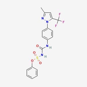 molecular formula C18H15F3N4O4S B11066107 Phenyl N-({4-[3-methyl-5-(trifluoromethyl)-1H-pyrazol-1-YL]anilino}carbonyl)sulfamate 