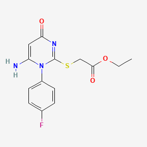 molecular formula C14H14FN3O3S B11066186 Ethyl {[6-amino-1-(4-fluorophenyl)-4-oxo-1,4-dihydropyrimidin-2-yl]sulfanyl}acetate 