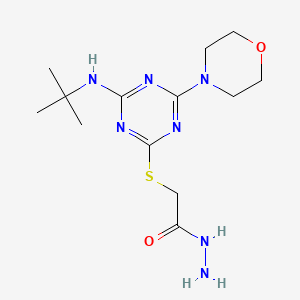 molecular formula C13H23N7O2S B11066189 2-{[4-(Tert-butylamino)-6-(morpholin-4-yl)-1,3,5-triazin-2-yl]sulfanyl}acetohydrazide 