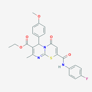 molecular formula C25H22FN3O5S B11066275 ethyl 2-[(4-fluorophenyl)carbamoyl]-6-(4-methoxyphenyl)-8-methyl-4-oxo-4H,6H-pyrimido[2,1-b][1,3]thiazine-7-carboxylate 