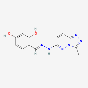 molecular formula C13H12N6O2 B11066309 4-{(E)-[2-(3-methyl[1,2,4]triazolo[4,3-b]pyridazin-6-yl)hydrazinylidene]methyl}benzene-1,3-diol 