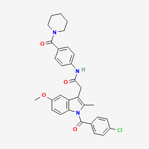 molecular formula C31H30ClN3O4 B11066328 2-{1-[(4-chlorophenyl)carbonyl]-5-methoxy-2-methyl-1H-indol-3-yl}-N-[4-(piperidin-1-ylcarbonyl)phenyl]acetamide 