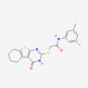 molecular formula C20H21N3O2S2 B11066416 N-(3,5-dimethylphenyl)-2-[(4-oxo-1,4,5,6,7,8-hexahydro[1]benzothieno[2,3-d]pyrimidin-2-yl)sulfanyl]acetamide 