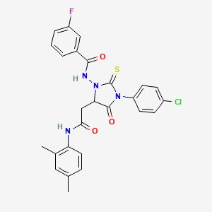 N-[3-(4-chlorophenyl)-5-{2-[(2,4-dimethylphenyl)amino]-2-oxoethyl}-4-oxo-2-thioxoimidazolidin-1-yl]-3-fluorobenzamide