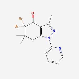 molecular formula C15H15Br2N3O B11066515 5,5-dibromo-3,6,6-trimethyl-1-(pyridin-2-yl)-1,5,6,7-tetrahydro-4H-indazol-4-one 