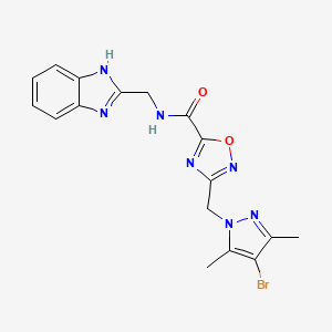 molecular formula C17H16BrN7O2 B11066575 N-(1H-benzimidazol-2-ylmethyl)-3-[(4-bromo-3,5-dimethyl-1H-pyrazol-1-yl)methyl]-1,2,4-oxadiazole-5-carboxamide 