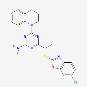 molecular formula C21H19ClN6OS B11066660 4-{1-[(6-chloro-1,3-benzoxazol-2-yl)sulfanyl]ethyl}-6-(3,4-dihydroquinolin-1(2H)-yl)-1,3,5-triazin-2-amine 