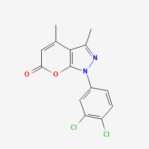 molecular formula C14H10Cl2N2O2 B11066669 1-(3,4-dichlorophenyl)-3,4-dimethylpyrano[2,3-c]pyrazol-6(1H)-one 