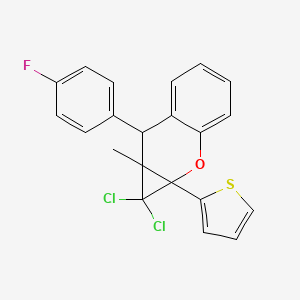 molecular formula C21H15Cl2FOS B11066728 1,1-Dichloro-7-(4-fluorophenyl)-7a-methyl-1a-(thiophen-2-yl)-1,1a,7,7a-tetrahydrocyclopropa[b]chromene 