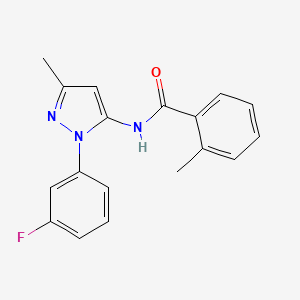 molecular formula C18H16FN3O B11066801 N-[1-(3-fluorophenyl)-3-methyl-1H-pyrazol-5-yl]-2-methylbenzamide 