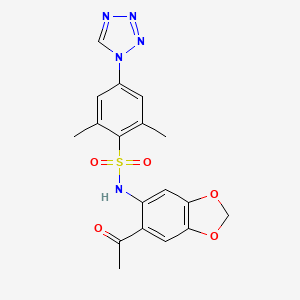 molecular formula C18H17N5O5S B11066804 N-(6-acetyl-1,3-benzodioxol-5-yl)-2,6-dimethyl-4-(1H-tetrazol-1-yl)benzenesulfonamide 