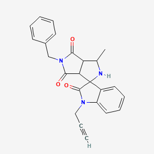 molecular formula C24H21N3O3 B11066874 5'-Benzyl-3'-methyl-1-prop-2-YN-1-YL-3A',6A'-dihydro-2'H-spiro[indole-3,1'-pyrrolo[3,4-C]pyrrole]-2,4',6'(1H,3'H,5'H)-trione 