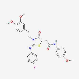 molecular formula C28H28FN3O5S B11066900 2-{(2Z)-3-[2-(3,4-dimethoxyphenyl)ethyl]-2-[(4-fluorophenyl)imino]-4-oxo-1,3-thiazolidin-5-yl}-N-(4-methoxyphenyl)acetamide 