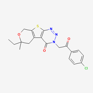 molecular formula C19H18ClN3O3S B11066919 4-[2-(4-chlorophenyl)-2-oxoethyl]-12-ethyl-12-methyl-11-oxa-8-thia-4,5,6-triazatricyclo[7.4.0.02,7]trideca-1(9),2(7),5-trien-3-one 