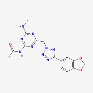 molecular formula C16H17N9O3 B11066940 N-[4-{[5-(1,3-benzodioxol-5-yl)-2H-tetrazol-2-yl]methyl}-6-(dimethylamino)-1,3,5-triazin-2-yl]acetamide 