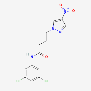 molecular formula C13H12Cl2N4O3 B11066942 N-(3,5-dichlorophenyl)-4-(4-nitro-1H-pyrazol-1-yl)butanamide 