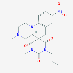 molecular formula C20H25N5O5 B11066987 1',3-dimethyl-8-nitro-3'-propyl-2,3,4,4a-tetrahydro-1H,2'H,6H-spiro[pyrazino[1,2-a]quinoline-5,5'-pyrimidine]-2',4',6'(1'H,3'H)-trione 