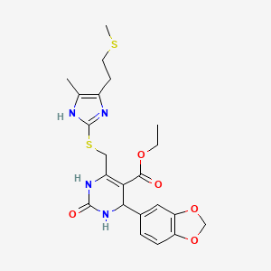 ethyl 4-(1,3-benzodioxol-5-yl)-6-[({4-methyl-5-[2-(methylsulfanyl)ethyl]-1H-imidazol-2-yl}sulfanyl)methyl]-2-oxo-1,2,3,4-tetrahydropyrimidine-5-carboxylate