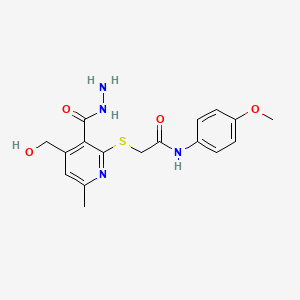 2-{[3-(hydrazinylcarbonyl)-4-(hydroxymethyl)-6-methylpyridin-2-yl]sulfanyl}-N-(4-methoxyphenyl)acetamide