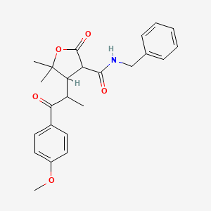 N-benzyl-4-[1-(4-methoxyphenyl)-1-oxopropan-2-yl]-5,5-dimethyl-2-oxotetrahydrofuran-3-carboxamide