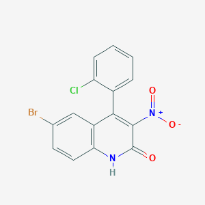 molecular formula C15H8BrClN2O3 B11067113 6-Bromo-4-(2-chlorophenyl)-3-nitroquinolin-2-ol 