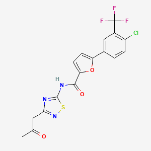 molecular formula C17H11ClF3N3O3S B11067126 5-[4-chloro-3-(trifluoromethyl)phenyl]-N-[3-(2-oxopropyl)-1,2,4-thiadiazol-5-yl]furan-2-carboxamide 