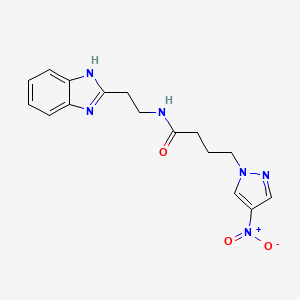 molecular formula C16H18N6O3 B11067149 N-[2-(1H-benzimidazol-2-yl)ethyl]-4-(4-nitro-1H-pyrazol-1-yl)butanamide 