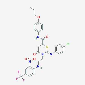 molecular formula C29H27ClF3N5O5S B11067241 (2Z)-2-[(4-chlorophenyl)imino]-3-(2-{[2-nitro-4-(trifluoromethyl)phenyl]amino}ethyl)-4-oxo-N-(4-propoxyphenyl)-1,3-thiazinane-6-carboxamide 