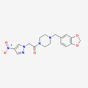 molecular formula C17H19N5O5 B11067243 1-[4-(1,3-benzodioxol-5-ylmethyl)piperazin-1-yl]-2-(4-nitro-1H-pyrazol-1-yl)ethanone 