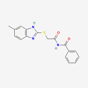 molecular formula C17H15N3O2S B11067253 N-{2-[(5-methyl-1H-benzimidazol-2-yl)sulfanyl]acetyl}benzamide 