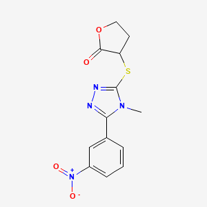 molecular formula C13H12N4O4S B11067295 3-{[4-methyl-5-(3-nitrophenyl)-4H-1,2,4-triazol-3-yl]sulfanyl}dihydrofuran-2(3H)-one 