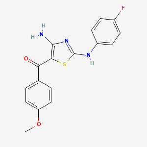 molecular formula C17H14FN3O2S B11067301 {4-Amino-2-[(4-fluorophenyl)amino]-1,3-thiazol-5-yl}(4-methoxyphenyl)methanone 