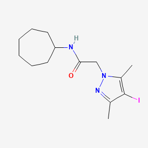 molecular formula C14H22IN3O B11067311 N-cycloheptyl-2-(4-iodo-3,5-dimethyl-1H-pyrazol-1-yl)acetamide 