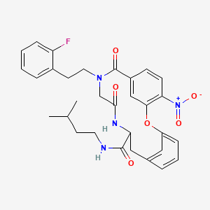 molecular formula C31H33FN4O6 B11067320 9-[2-(2-fluorophenyl)ethyl]-N-(3-methylbutyl)-4-nitro-8,11-dioxo-2-oxa-9,12-diazatricyclo[13.3.1.1~3,7~]icosa-1(19),3(20),4,6,15,17-hexaene-13-carboxamide 