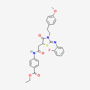 molecular formula C29H28FN3O5S B11067348 ethyl 4-[({(2Z)-2-[(2-fluorophenyl)imino]-3-[2-(4-methoxyphenyl)ethyl]-4-oxo-1,3-thiazolidin-5-yl}acetyl)amino]benzoate 