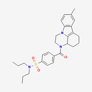 molecular formula C28H35N3O3S B11067390 4-[(8-methyl-1,2,3a,4,5,6-hexahydro-3H-pyrazino[3,2,1-jk]carbazol-3-yl)carbonyl]-N,N-dipropylbenzenesulfonamide 