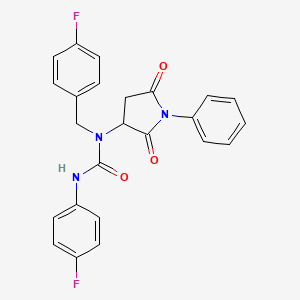 molecular formula C24H19F2N3O3 B11067437 1-(2,5-Dioxo-1-phenylpyrrolidin-3-yl)-1-(4-fluorobenzyl)-3-(4-fluorophenyl)urea 