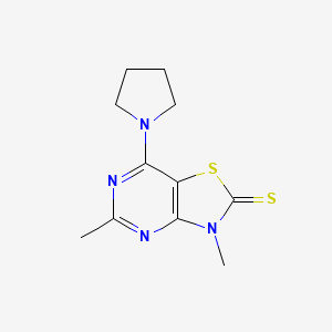 molecular formula C11H14N4S2 B11067446 3,5-dimethyl-7-(pyrrolidin-1-yl)[1,3]thiazolo[4,5-d]pyrimidine-2(3H)-thione 