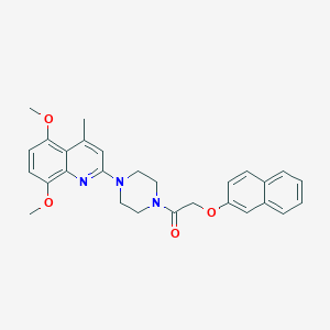 molecular formula C28H29N3O4 B11067486 1-[4-(5,8-Dimethoxy-4-methylquinolin-2-yl)piperazin-1-yl]-2-(naphthalen-2-yloxy)ethanone 