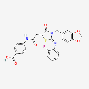 4-[({(2Z)-3-(1,3-benzodioxol-5-ylmethyl)-2-[(2-fluorophenyl)imino]-4-oxo-1,3-thiazolidin-5-yl}acetyl)amino]benzoic acid