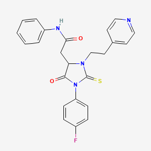 molecular formula C24H21FN4O2S B11067526 2-{1-(4-fluorophenyl)-5-oxo-3-[2-(pyridin-4-yl)ethyl]-2-thioxoimidazolidin-4-yl}-N-phenylacetamide 