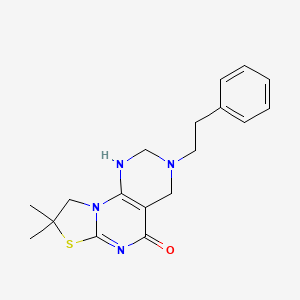 molecular formula C18H22N4OS B11067569 8,8-dimethyl-3-(2-phenylethyl)-1,2,3,4,8,9-hexahydro-5H-pyrimido[5,4-e][1,3]thiazolo[3,2-a]pyrimidin-5-one 