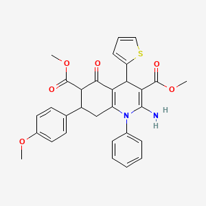 Dimethyl 2-amino-7-(4-methoxyphenyl)-5-oxo-1-phenyl-4-(thiophen-2-yl)-1,4,5,6,7,8-hexahydroquinoline-3,6-dicarboxylate