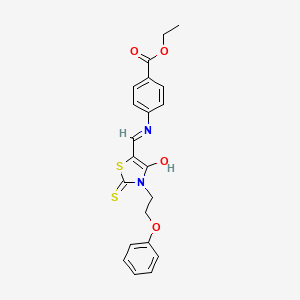 ethyl 4-({(E)-[4-oxo-3-(2-phenoxyethyl)-2-thioxo-1,3-thiazolidin-5-ylidene]methyl}amino)benzoate