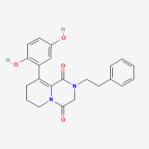 molecular formula C22H22N2O4 B11067590 9-(2,5-dihydroxyphenyl)-2-(2-phenylethyl)-7,8-dihydro-2H-pyrido[1,2-a]pyrazine-1,4(3H,6H)-dione 