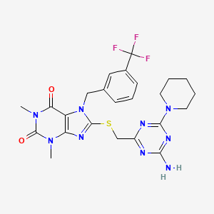 8-({[4-amino-6-(piperidin-1-yl)-1,3,5-triazin-2-yl]methyl}sulfanyl)-1,3-dimethyl-7-[3-(trifluoromethyl)benzyl]-3,7-dihydro-1H-purine-2,6-dione